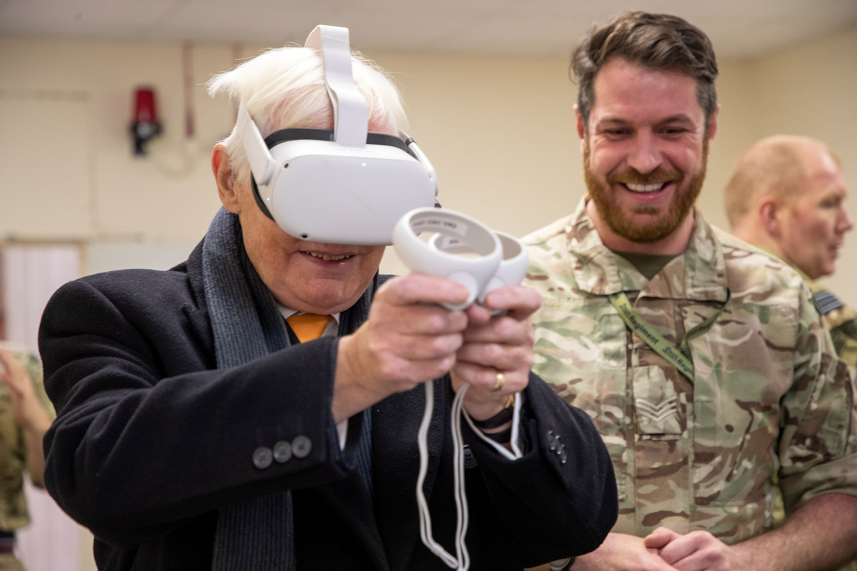 Sgt Minshall of RAF Regiment Training Wing introduces the guests to training via Virtual Reality